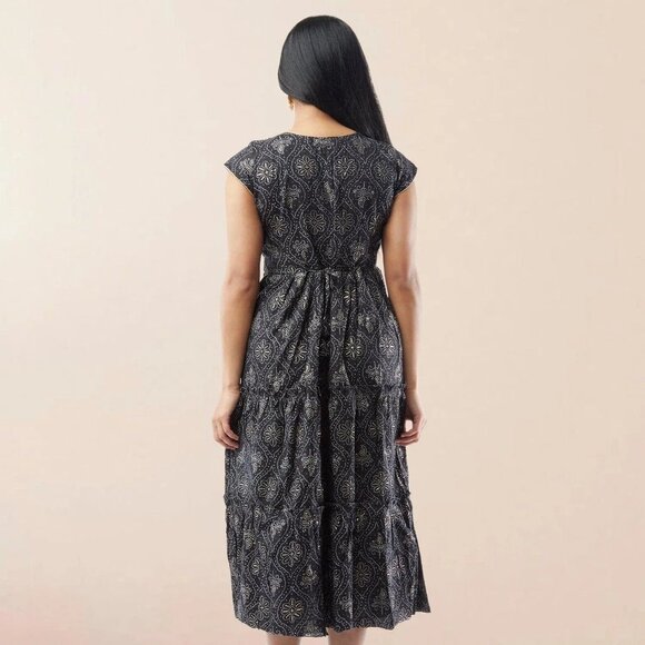 Stylish Black Printed Rayon Tiered Dress | Muvvas Boutique - Picture 4 of 4